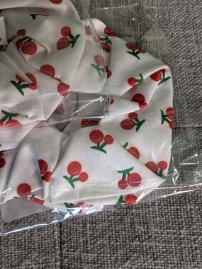 Hair Tie Cherry Print Scrunchie - White and Red